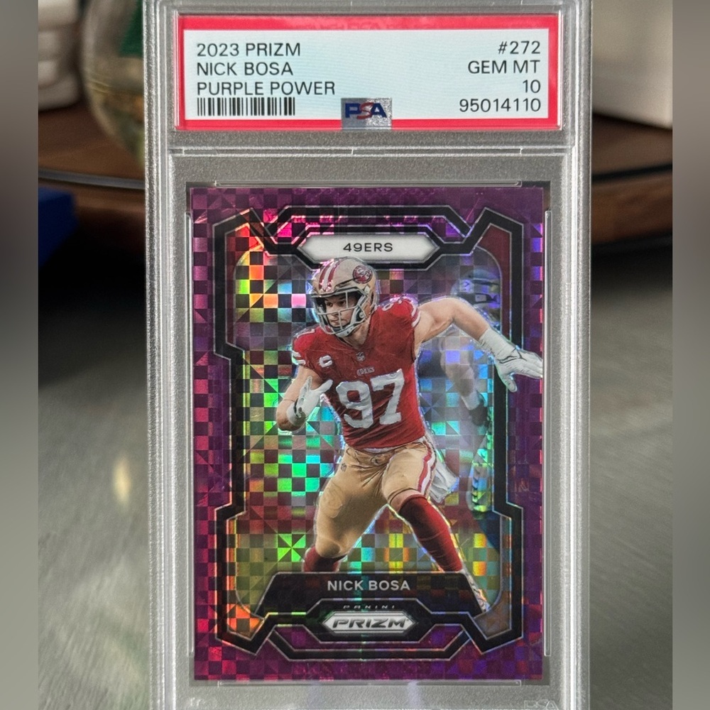 2023 Nick Bosa Purple Power Checkerboard Panini Prizm PSA 10